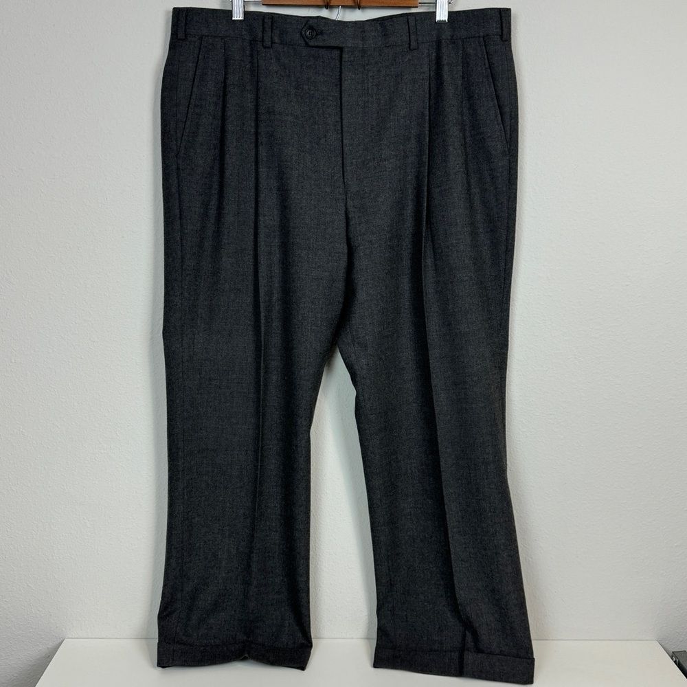 Vintage Burberry Grey Wool Pleated Cuffed Trousers 40x29